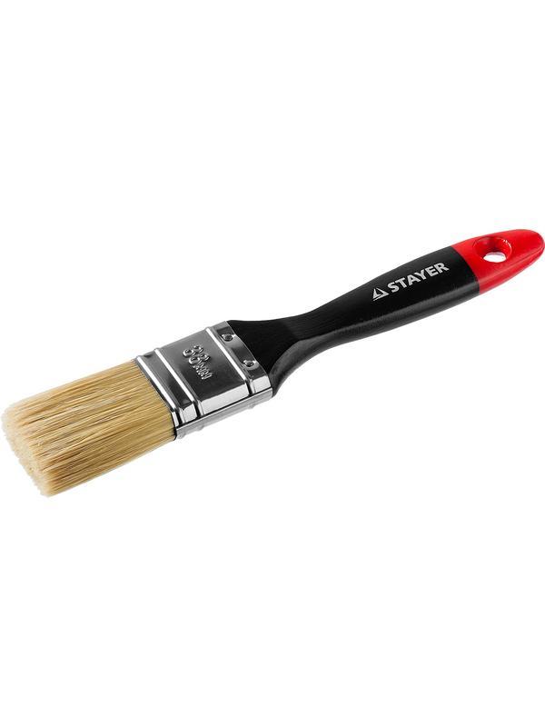 Малярная кисть STAYER Universal, 38 мм, 1.5″, светлая, натуральная щетина, деревянная ручка, все виды ЛКМ, плоская кисть, Professional (0104-038)