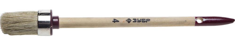 Малярная кисть ЗУБР УНИВЕРСАЛ, 25мм, светлая натуральная щетина, деревянная ручка, все виды ЛКМ, круглая кисть (01501-25)