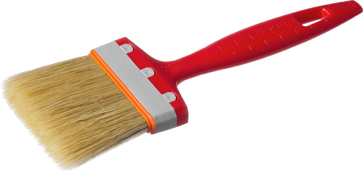 Малярная кисть ЗУБР УНИВЕРСАЛ, 75 мм, 3″, светлая натуральная щетина, пластмассовая ручка, все виды ЛКМ, плоская кисть (01015-075)