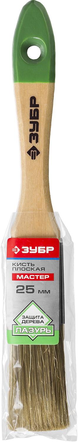 Малярная кисть ЗУБР ЛАЗУРЬ, 25 мм, 1″, светлая смешанная щетина, деревянная ручка, для высокотекучих ЛКМ, плоская кисть (4-01009-025)