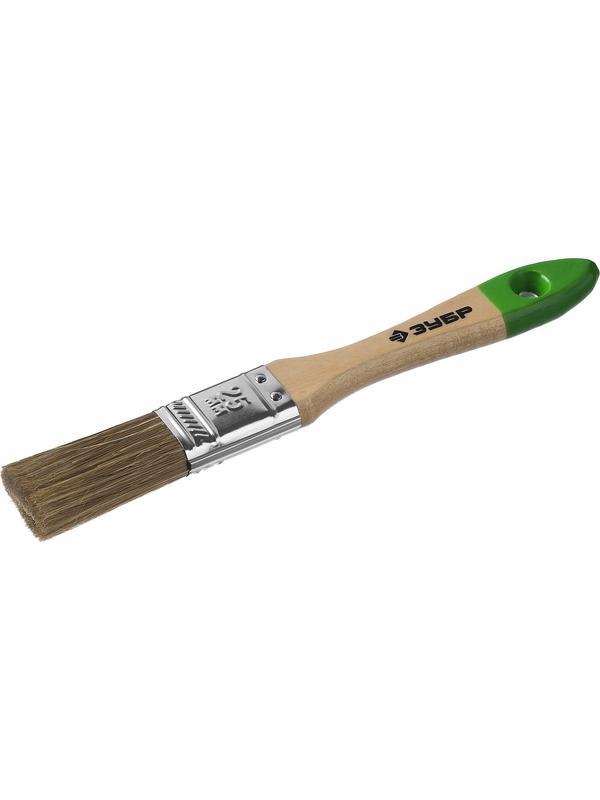 Малярная кисть ЗУБР ЛАЗУРЬ, 25 мм, 1″, светлая смешанная щетина, деревянная ручка, для высокотекучих ЛКМ, плоская кисть (4-01009-025)