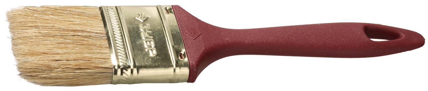 Малярная кисть ЗУБР УНИВЕРСАЛ, КП-11 50 мм, 2″, светлая натуральная щетина, пластмассовая ручка, плоская кисть (4-01011-050)