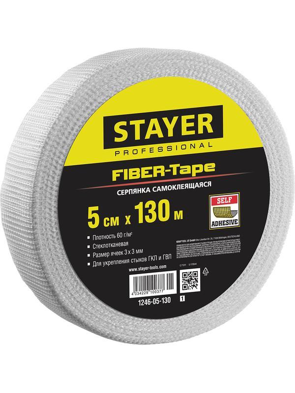 STAYER FIBER-Tape, 5 см х 130 м, 3 х 3 мм, самоклеящаяся серпянка, Professional (1246-05-130)