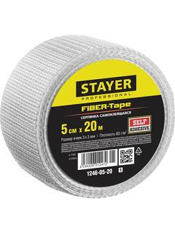 STAYER FIBER-Tape, 5 см х 20 м, 3 х 3 мм, самоклеящаяся серпянка, Professional (1246-05-20)