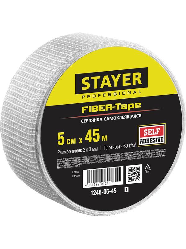 STAYER FIBER-Tape, 5 см х 45 м, 3 х 3 мм, самоклеящаяся серпянка, Professional (1246-05-45)