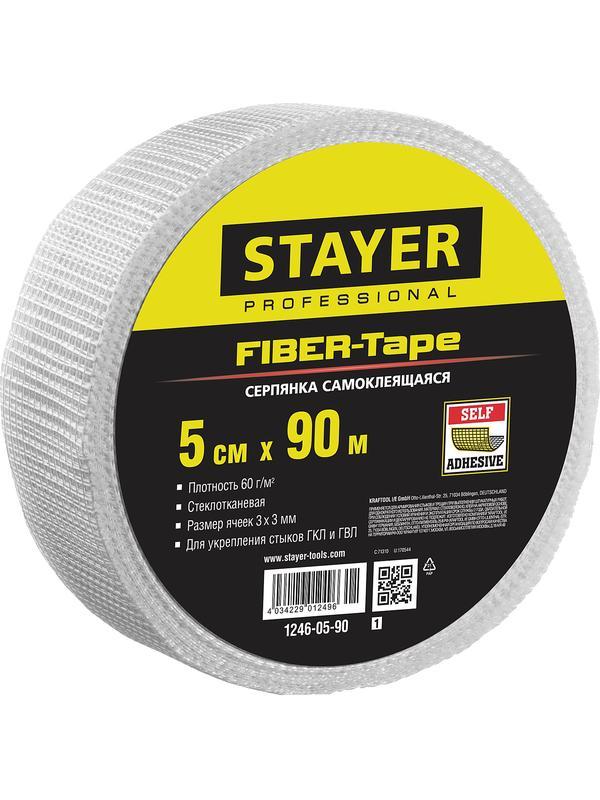 STAYER FIBER-Tape, 5 см х 90 м, 3 х 3 мм, самоклеящаяся серпянка, Professional (1246-05-90)