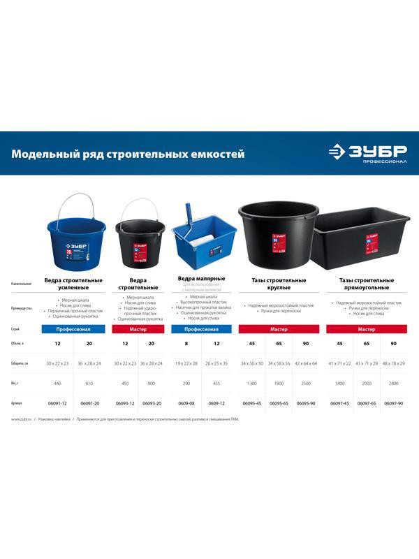 ЗУБР 12 л, высокопрочное, малярное пластиковое ведро, Профессионал (0609-12)