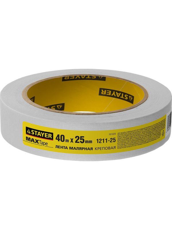 STAYER MAXTape, 25мм х 40 м, креповый, малярный скотч (1211-25)