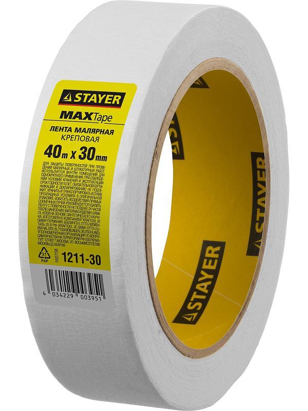 STAYER MAXTape, 30 мм х 40 м, креповый, малярный скотч (1211-30)