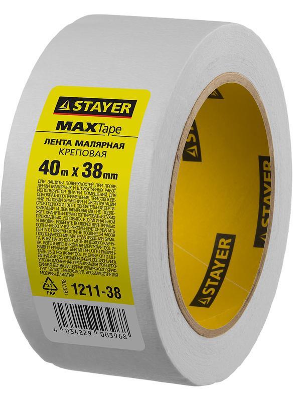 STAYER MAXTape, 38 мм х 40 м, креповый, малярный скотч (1211-38)