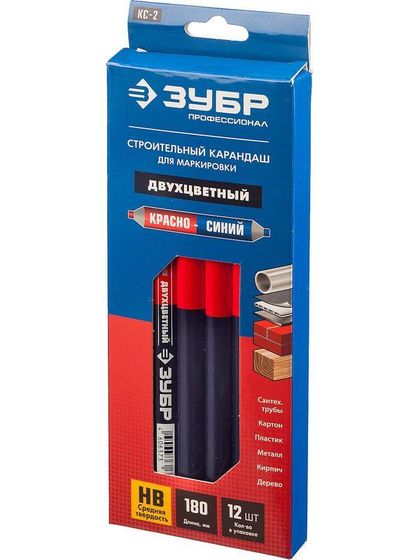ЗУБР КС-2 HB, 180 мм, двухцветный строительный карандаш, Профессионал (06310)