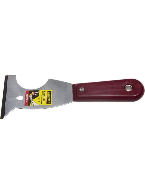 STAYER 75 мм, пластиковая ручка, стальной, многофункциональный шпатель (10031)