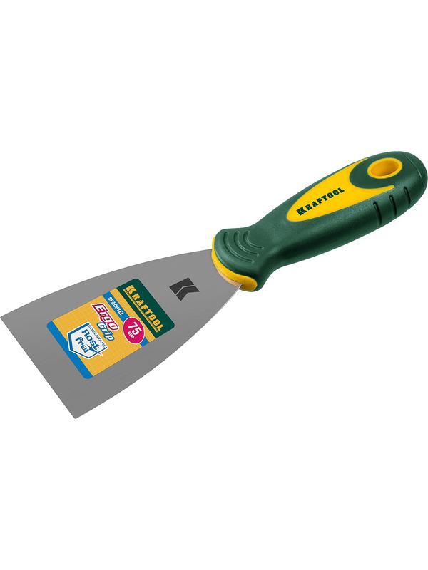 KRAFTOOL 75 мм, х-образное профилированное полотно, двухкомпонентная ручка, нержавеющий, шпатель (10035-075)