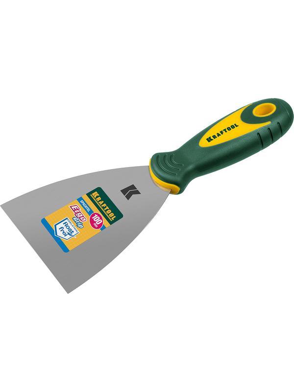KRAFTOOL 100 мм, х-образное профилированное полотно, двухкомпонентная ручка, нержавеющий, шпатель (10035-100)