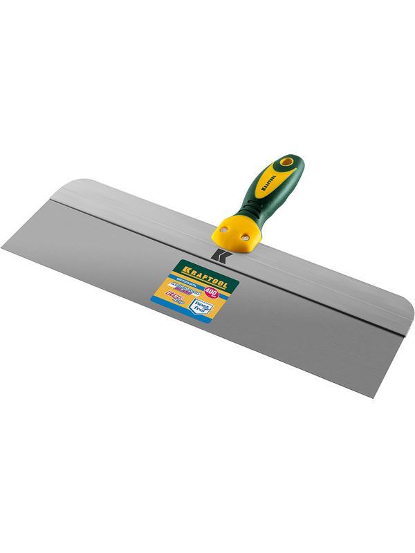 KRAFTOOL 400 мм, широкое полотно, алюминиевая направляющая, двухкомпонентная ручка, нержавеющий, фасадный шпатель (10036-400)