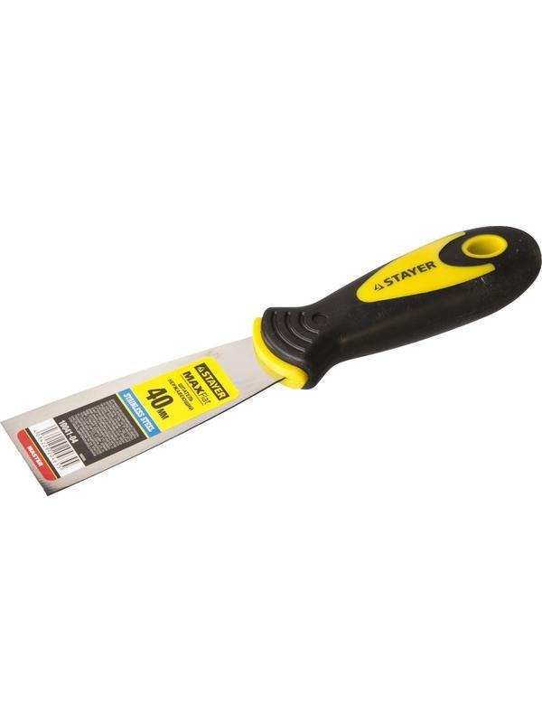 STAYER MAXFlat, 40 мм, профилированное полотно, двухкомпонентная ручка, нержавеющий, шпатель (10041-04)