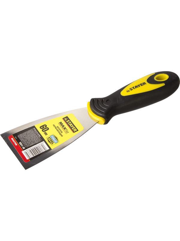 STAYER MAXFlat, 60 мм, профилированное полотно, двухкомпонентная ручка, нержавеющий, шпатель (10041-06)