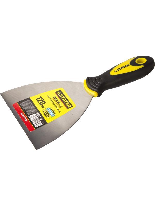 STAYER MAXFlat, 120 мм, профилированное полотно, двухкомпонентная ручка, нержавеющий, шпатель (10041-12)