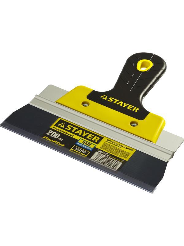 STAYER PROFlat, 200 мм, усиленная алюминиевая направляющая, двухкомпонентная ручка, анодированный, фасадный шпатель, Professional (10045-20)