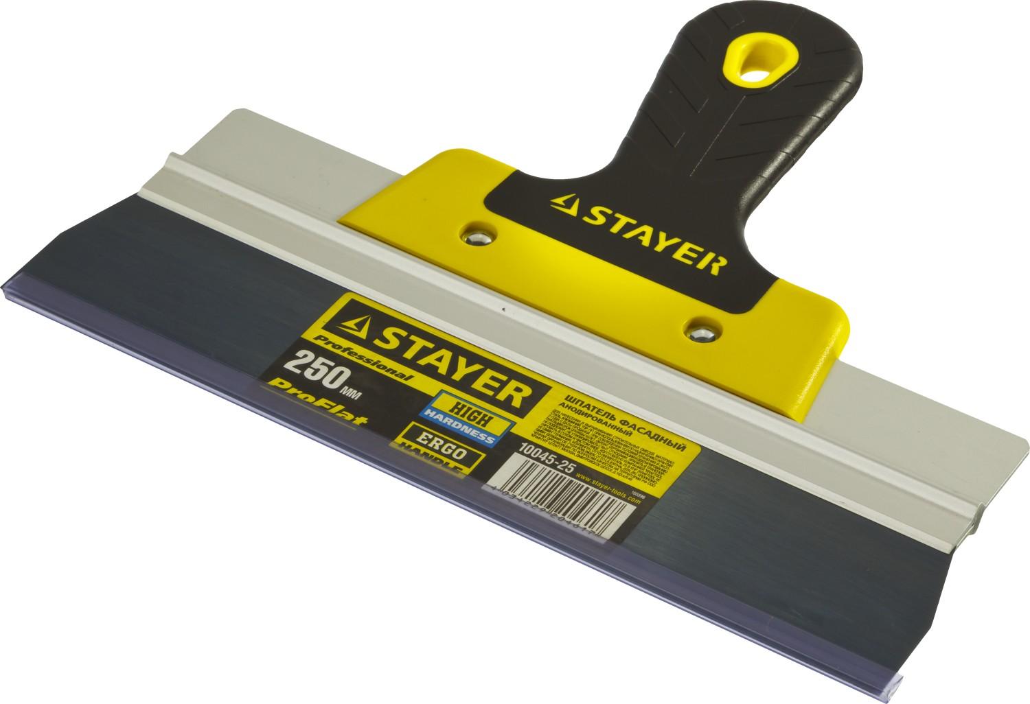 STAYER PROFlat, 250 мм, усиленная алюминиевая направляющая, двухкомпонентная ручка, анодированный, фасадный шпатель, Professional (10045-25)