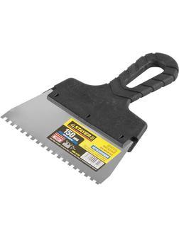 STAYER PROFlat, 150 мм, зуб 4 х 4 мм, пластиковая ручка, зубчатый, нержавеющий, фасадный шпатель, Professional (1009-15-04)