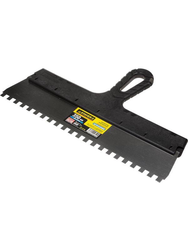 STAYER PROFlat, 350 мм, зуб 8 х 8 мм, пластиковая ручка, зубчатый, нержавеющий, фасадный шпатель, Professional (1009-35-08)