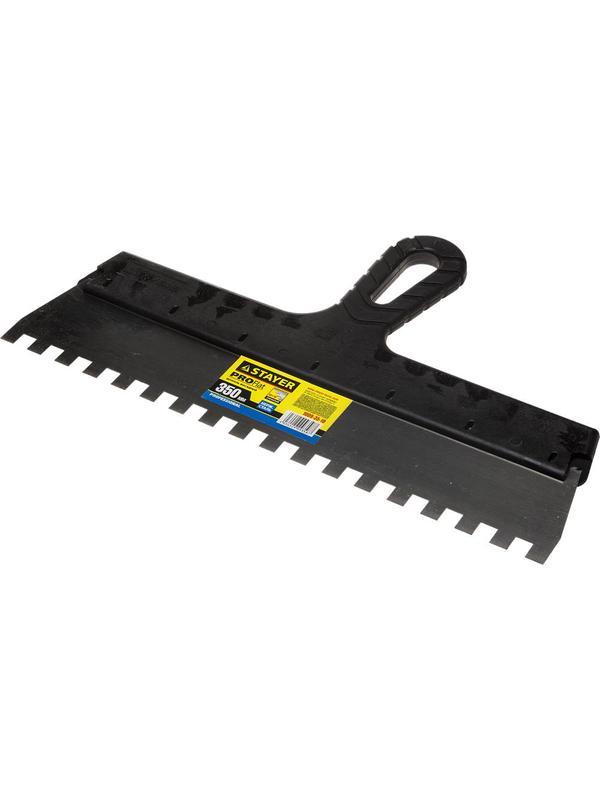 STAYER PROFlat, 350 мм, зуб 10 х 10 мм, пластиковая ручка, зубчатый, нержавеющий, фасадный шпатель, Professional (1009-35-10)