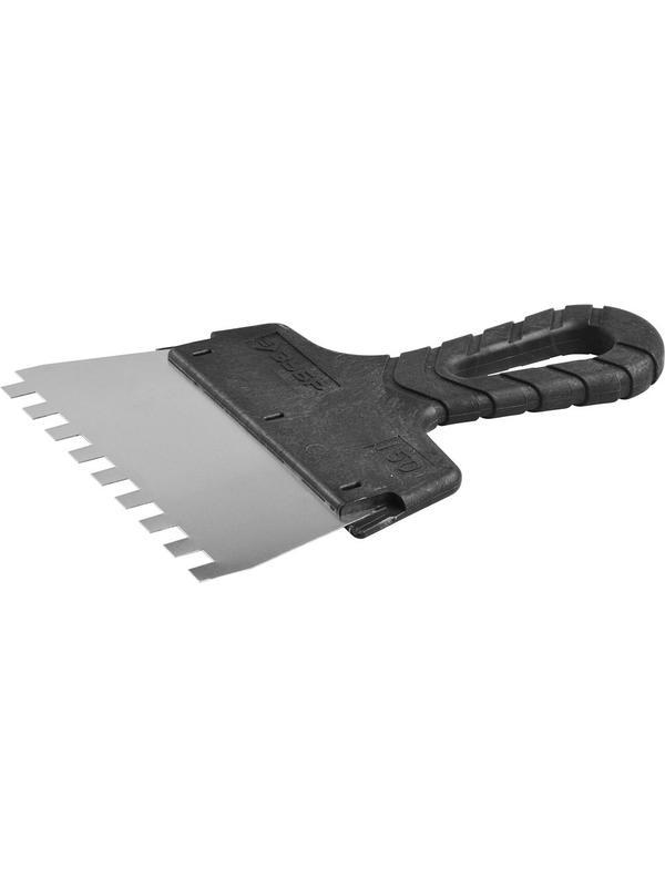 ЗУБР 150 мм, зуб 8 х 8 мм, зубчатый пластиковая ручка, нержавеющий, фасадный шпатель (10078-15-08)
