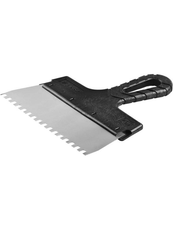 ЗУБР 200 мм, зуб 6 х 6 мм, зубчатый пластиковая ручка, нержавеющий, фасадный шпатель (10078-20-06)