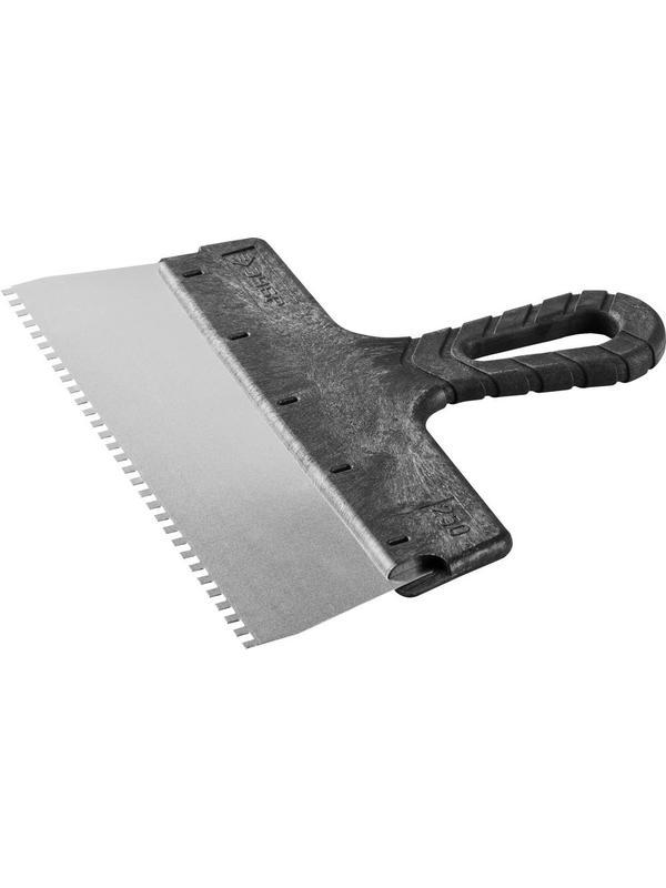 ЗУБР 250 мм, зуб 4 х 4мм, зубчатый пластиковая ручка, нержавеющий, фасадный шпатель (10078-25-04)