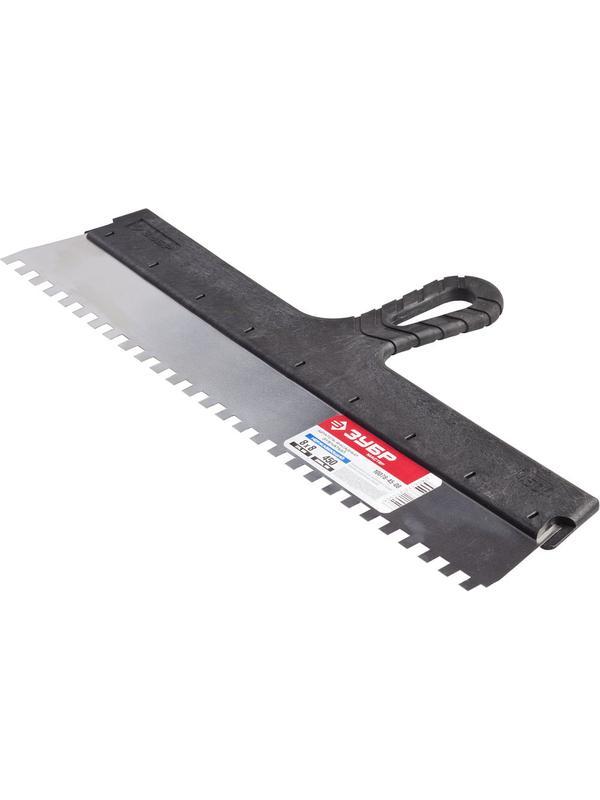 ЗУБР 450 мм, зуб 8 х 8 мм, зубчатый пластиковая ручка, нержавеющий, фасадный шпатель (10078-45-08)