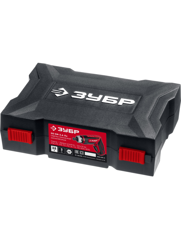 Отвертка-трансформер аккумуляторная ЗУБР ViX-T ЗО-ЕМ-3.6 Ли 3.6 В, кейс, 10 бит
