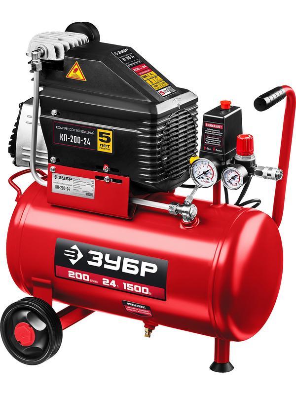 ЗУБР 200 л/мин, 24 л, 1500 Вт, безмаслянный компрессор (КП-200-24)