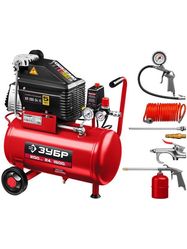 ЗУБР 200 л/мин, 24 л, 1500 Вт, 6 предметов, безмасляный компрессор (КП-200-24 Н6)