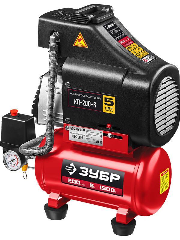 ЗУБР 200 л/мин, 6 л, 1500 Вт, безмасляный компрессор (КП-200-6)