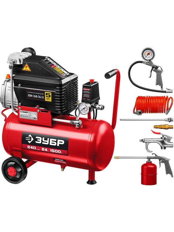 ЗУБР 240 л/мин, 24 л, 1500 Вт, 6 предметов, масляный компрессор (КПМ-240-24 Н6)
