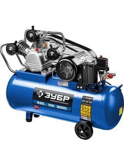 ЗУБР 530 л/мин, 100 л, 3000 Вт, ременной масляный компрессор, Профессионал (КПМ-530-100)
