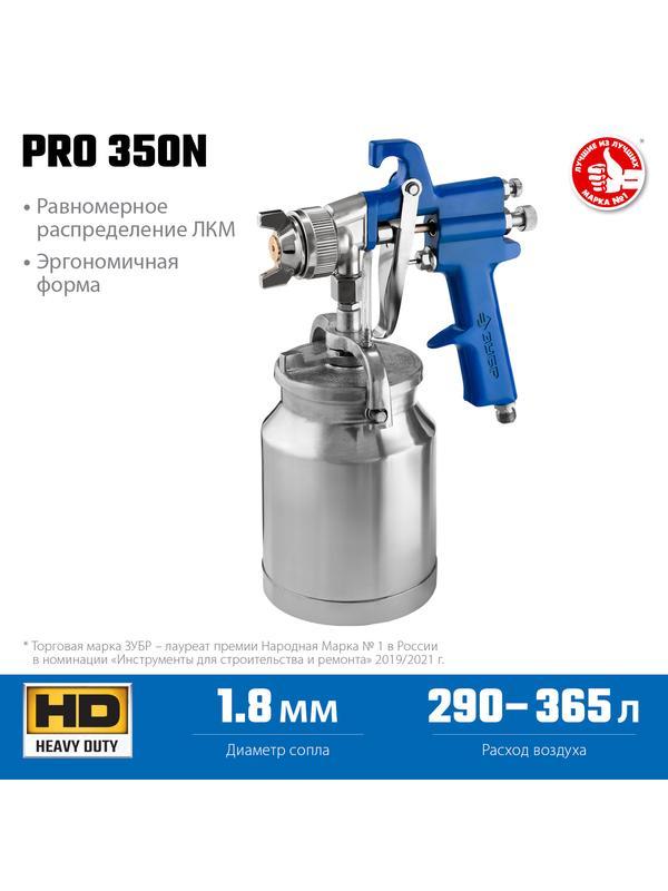 ЗУБР PRO 350N, 1.8 мм, пневматический краскопульт с нижним бачком, Профессионал (06451-1.8)