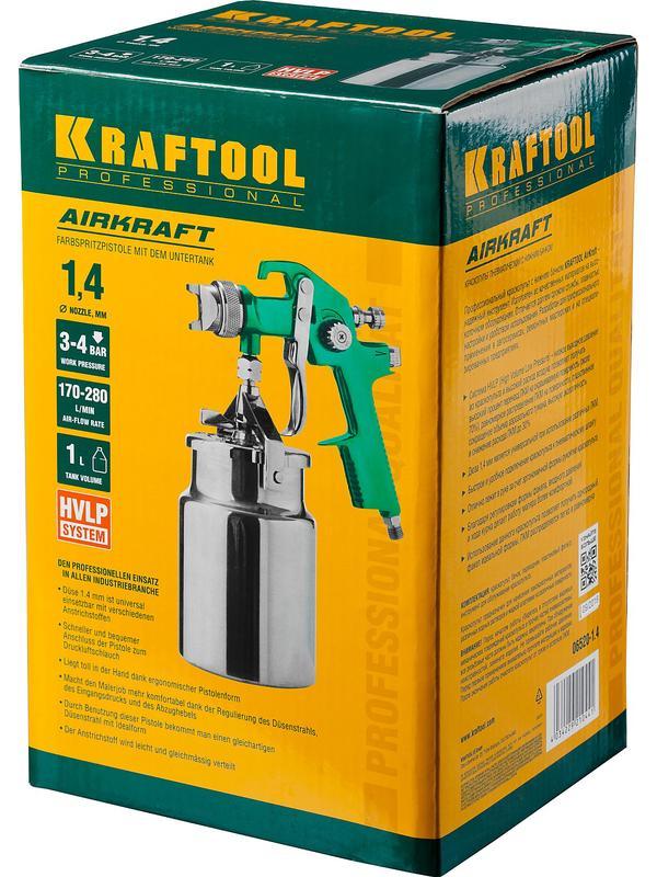 KRAFTOOL AirKraft, HVLP, 1.4мм, пневматический краскопульт с нижним бачком (06520-1.4)