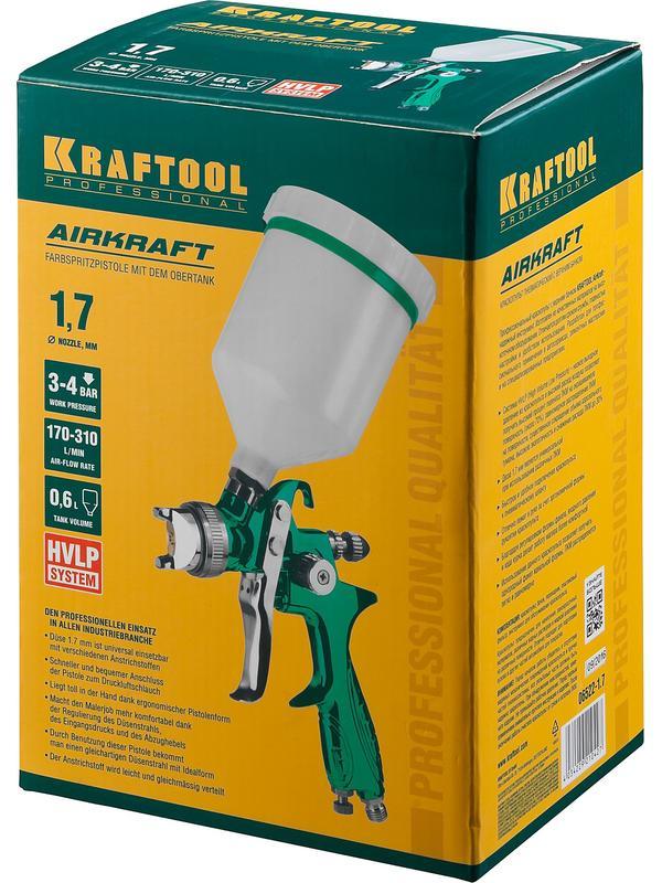 KRAFTOOL AirKraft, HVLP, 1.7 мм, пневматический краскопульт с верхним бачком (06522-1.7)