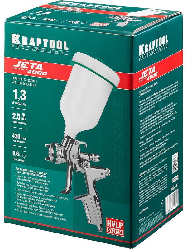 KRAFTOOL JETA 4000, HVLP, 1.3 мм, пневматический краскопульт с верхним бачком (06555-1.3)