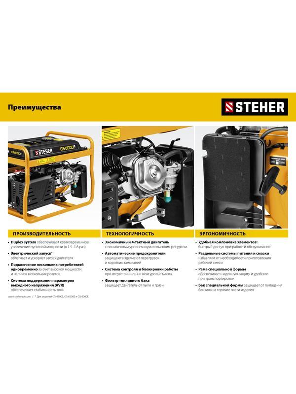 STEHER 5500 Вт, бензиновый генератор (GS-6500)