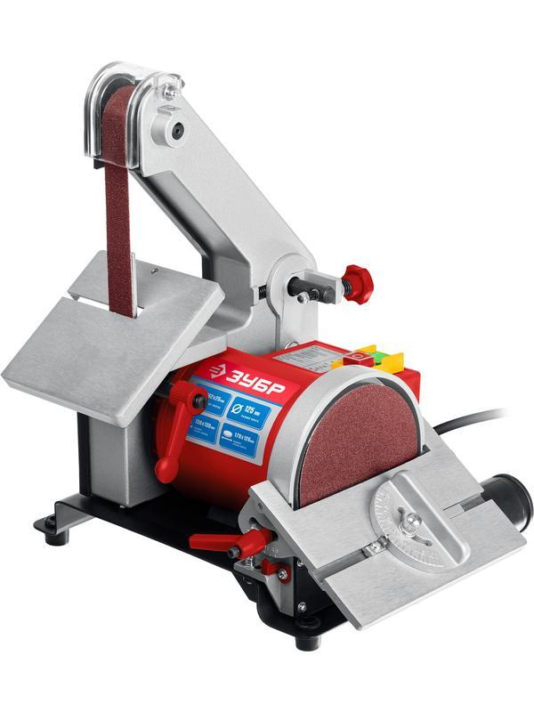 ЗУБР d 125 мм, 25 х 762 мм лента, 330 Вт, тарельчато - ленточный шлифовальный станок (ЗШС-330)
