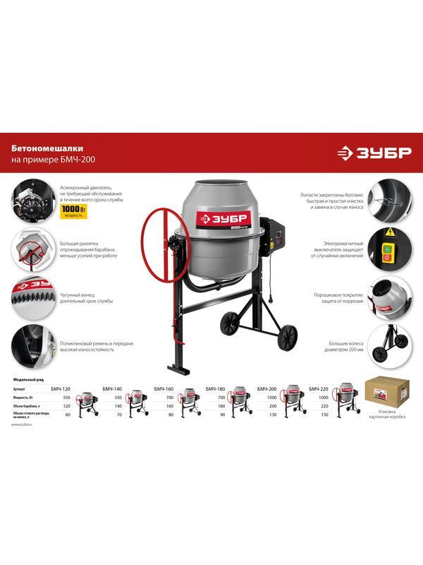 ЗУБР 120 л, 550 Вт, бетоносмеситель с чугунным венцом (БМЧ-120)