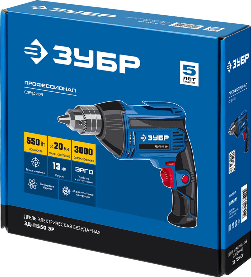 Дрель безударная ЗУБР ЗД-П550 ЭР, 13 мм. / 550 Вт.