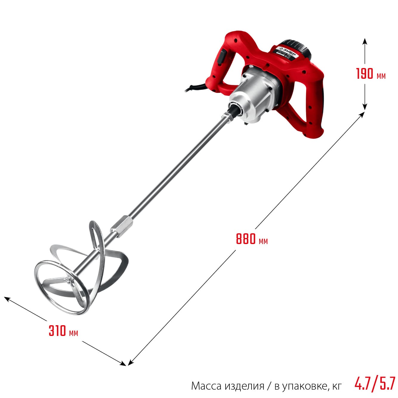 Строительный миксер ЗУБР МР-1050-1, М14, 2 скорости / 1050 Вт.