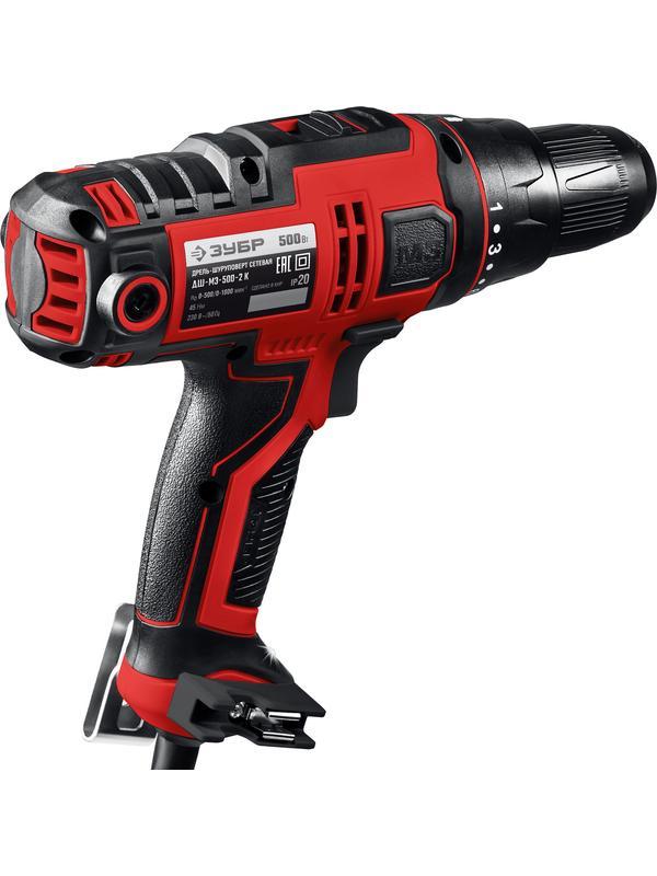 ЗУБР 500 Вт, 45 Н·м, кейс, сетевая дрель-шуруповерт (ДШ-М3-500-2 К)