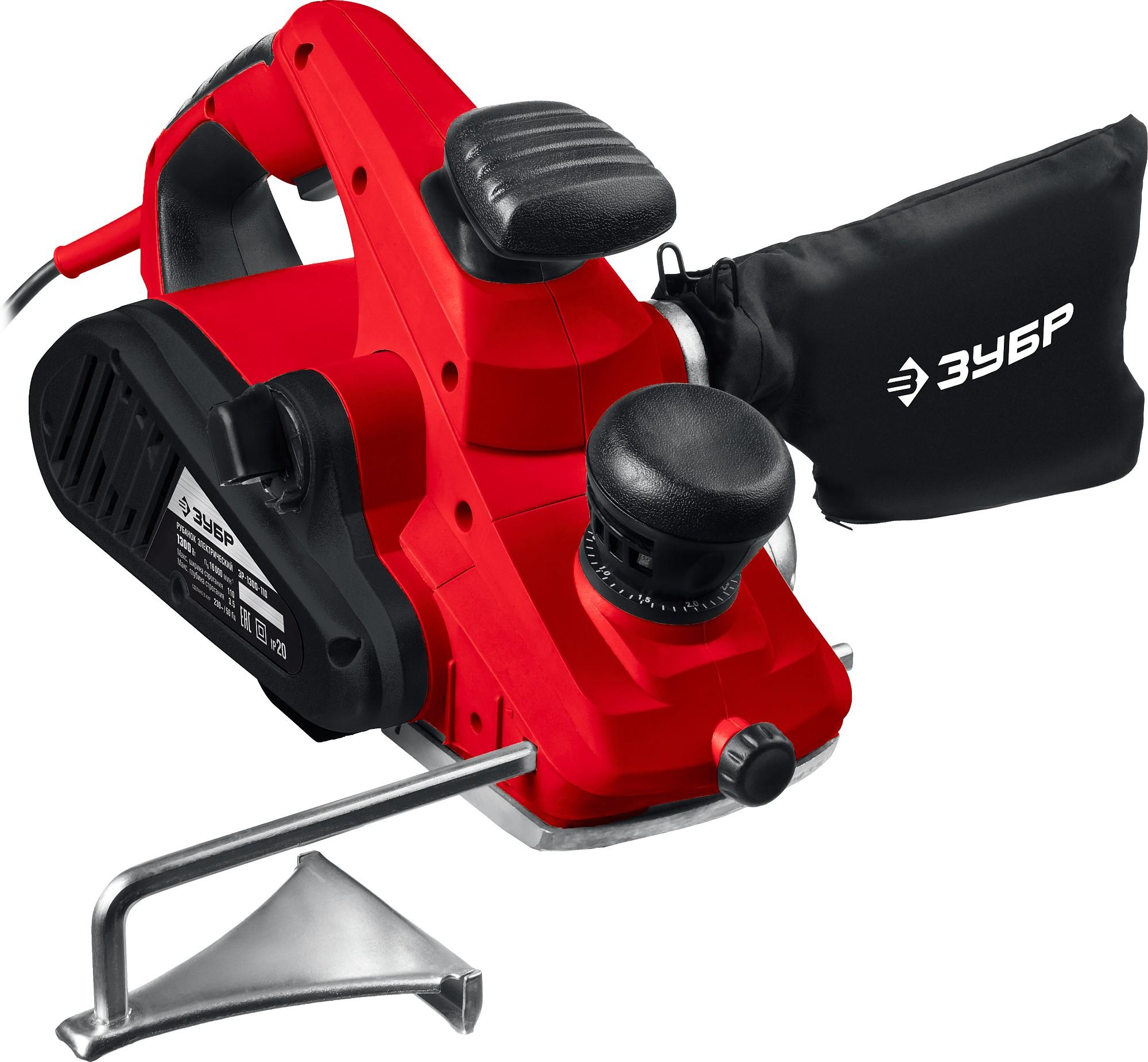 ЗУБР 1300 Вт, 110 мм, электрический рубанок (электрорубанок), станина (ЗР-1300-110)