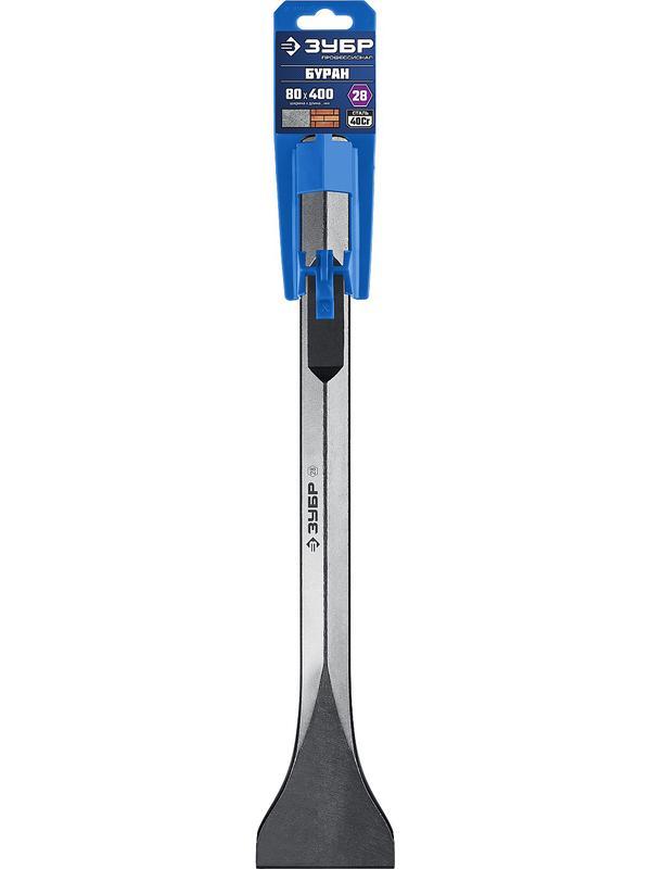 ЗУБР Буран, 80 х 400 мм, HEX 28, плоское изогнутое зубило, Профессионал (29372-80-400)
