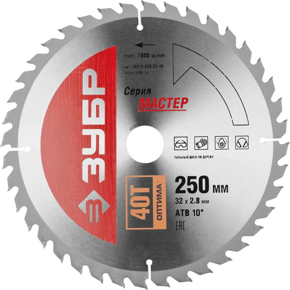 Пильный диск по дереву ЗУБР Оптимальный рез, 250 x 32 мм, 40Т (36912-250-32-40)